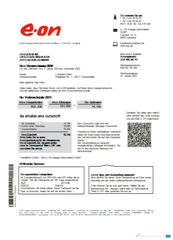 Download Germany E.ON Energie electricity utility business bill SCR Photoshop template